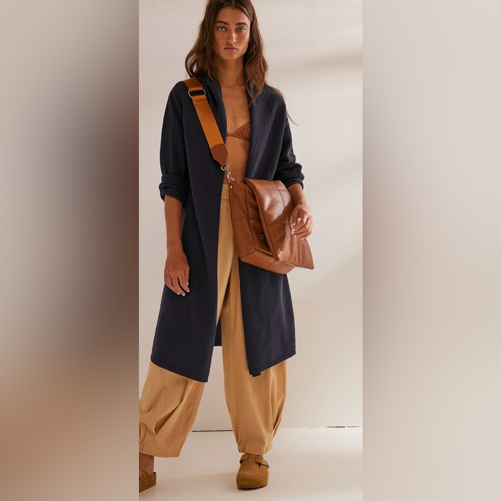 FP Beach Hailee Convertible Cardigan Sweater Womens XS Blue Cotton Open‎ Duster